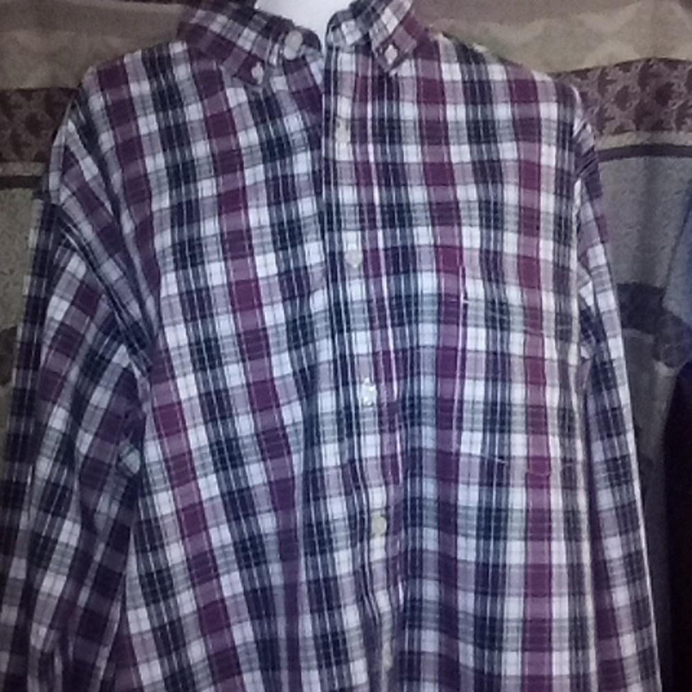 Haggar Large Men's Stretch Button Down Shirt Purple Plaids Long Sleeves